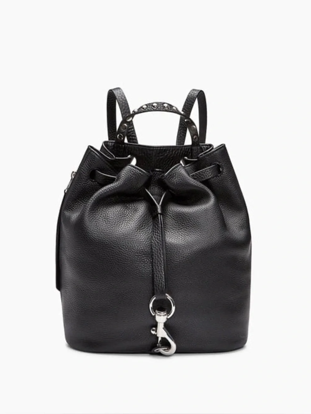 Rebecca Minkoff Blythe Black Leather Drawstring Backpack Silver Hardware $325